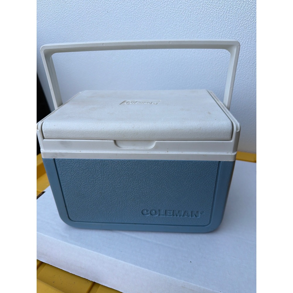 Vintage Coleman 5205 Personal Cooler Blue White Made in USA Retro Small 10 inch